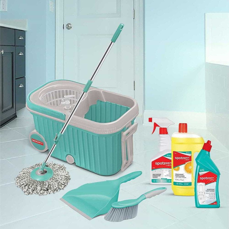 Spotzero Elite Mop Cleaning Kit Aqua+Green New