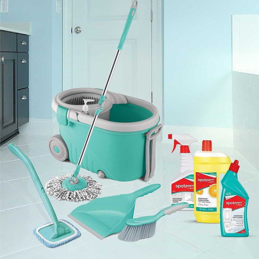 Spotzero Elegant Mop Kit With Car Glass Cleaner Aqua+Green Online