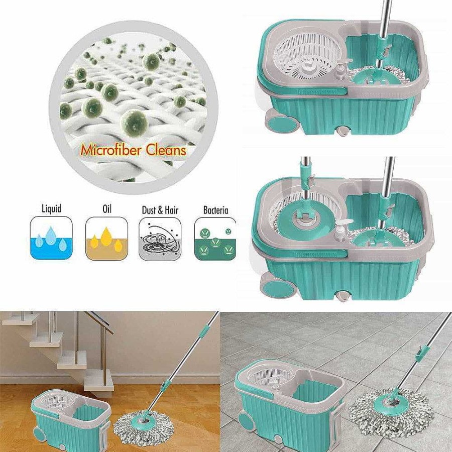 Spotzero Elite Mop Floor Cleaning Kit With Added Refill Aqua+Green Hot