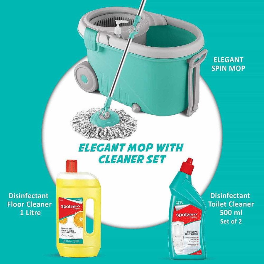 Spotzero Milton Elegant Mop With Cleaner Set Aqua+Green Best