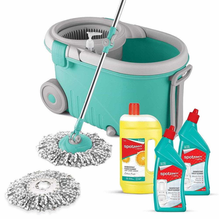 Spotzero Milton Elegant Mop With Cleaner Set Aqua+Green Best