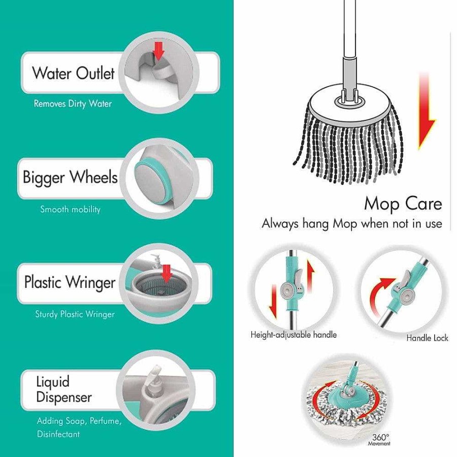 Spotzero Elegant Mop Floor And Kitchen Cleaning Kit Aqua+Green Hot