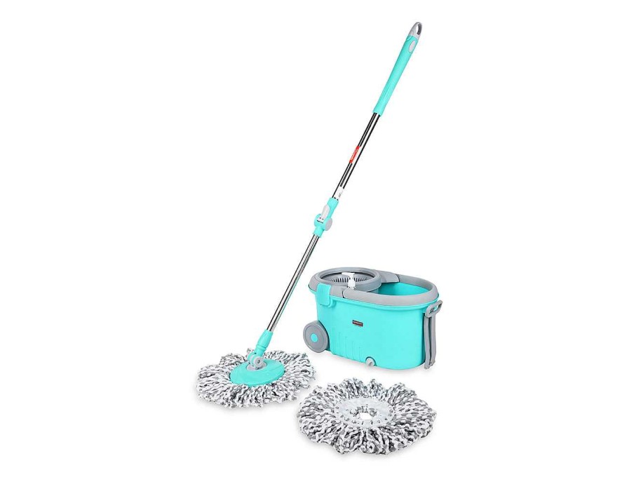 Spotzero Elegant Spin Mop With Big Wheels Aqua+Green Hot