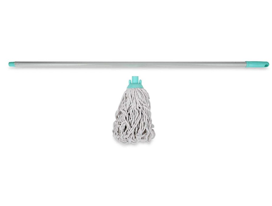 Spotzero Floor Mop- Looped Cotton Aqua+Green Hot