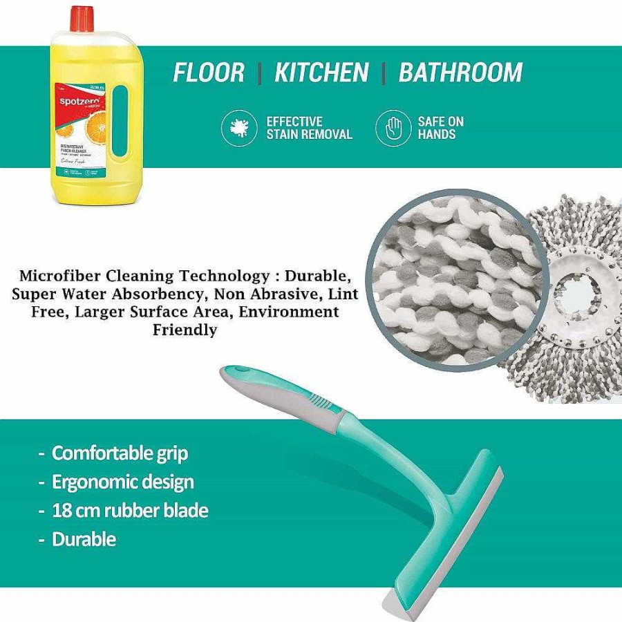 Spotzero Elegant Mop Floor Cleaning Kit With Added Refill Aqua+Green New